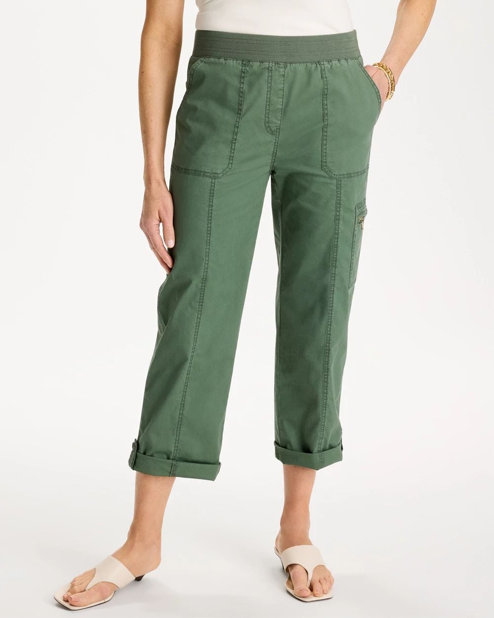 Poplin Cropped Roll Tab Pants | Chico's